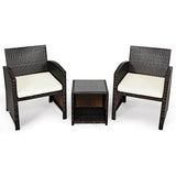 3 Pieces PE Rattan Wicker Furniture Set with Cushion Sofa Coffee Table for Garden-White