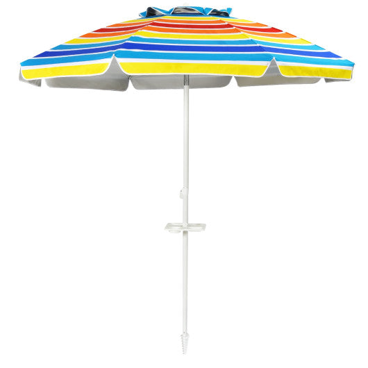 7.2 Feet Portable Outdoor Beach Umbrella with Sand Anchor and Tilt Mechanism-Multicolor