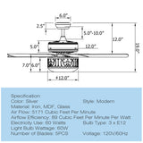 52 Inch Ceiling Fan with Light Reversible Blade and Adjustable Speed-Silver