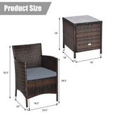 3 Pcs Outdoor Rattan Wicker Furniture Set-Gray