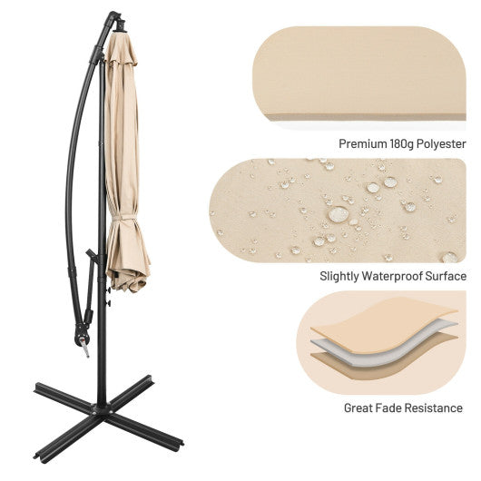 10 Feet Offset Umbrella with 8 Ribs Cantilever and Cross Base-Beige