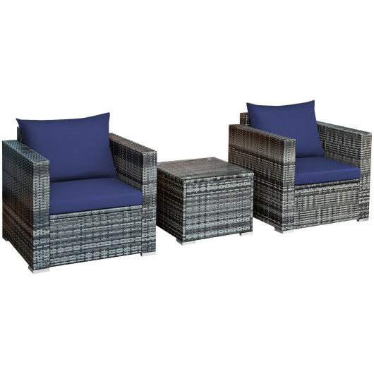 3 Pcs Patio Rattan Furniture Bistro Sofa Set with Cushioned-Navy