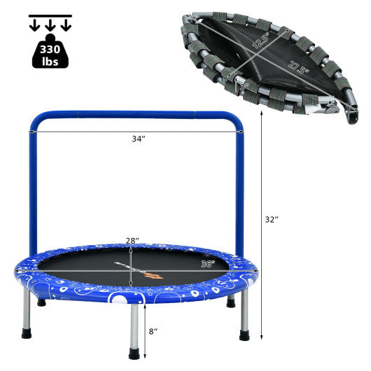 36 Inch Kids Trampoline Mini Rebounder with Full Covered Handrail-Blue