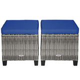 2 Pieces Patio Rattan Ottoman Seat with Removable Cushions-Navy