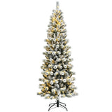 7.5 Feet Pre-Lit Hinged Christmas Tree Snow Flocked with 9 Modes Lights