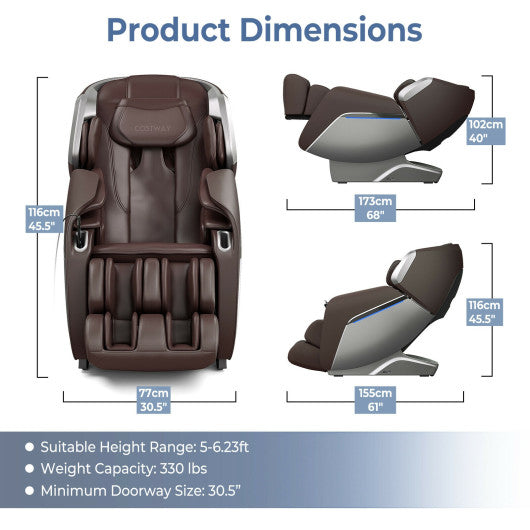 Therapy 08-Full Body Zero Gravity Massage Chair with SL Track Voice Control Heat-Brown