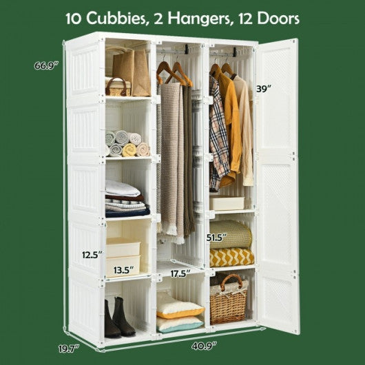 Foldable Armoire Wardrobe Closet with 10 Cubes