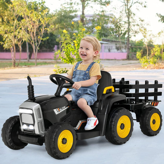 12V Ride on Tractor with 3-Gear-Shift Ground Loader for Kids 3+ Years Old-Black