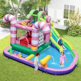 9-in-1 Inflatable Sweet Candy Water Slide Park with 680W Blower