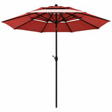 10ft 3 Tier Patio Umbrella Aluminum Sunshade Shelter Double Vented without Base-Burgundy