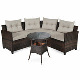 4 Pieces Furniture Patio Set Outdoor Wicker Sofa Set