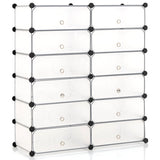 12-Cube DIY Portable Plastic Shoe Rack with Transparent Doors-White