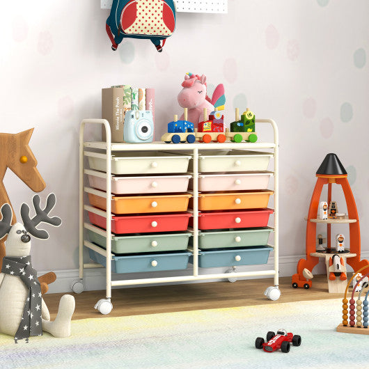 Costway 12 Drawers Rolling Storage Cart for Home and Office-Macaron