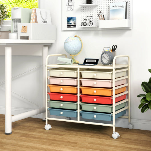 Costway 12 Drawers Rolling Storage Cart for Home and Office-Macaron