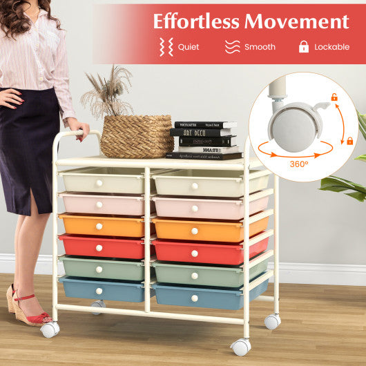 Costway 12 Drawers Rolling Storage Cart for Home and Office-Macaron