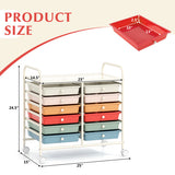 Costway 12 Drawers Rolling Storage Cart for Home and Office-Macaron