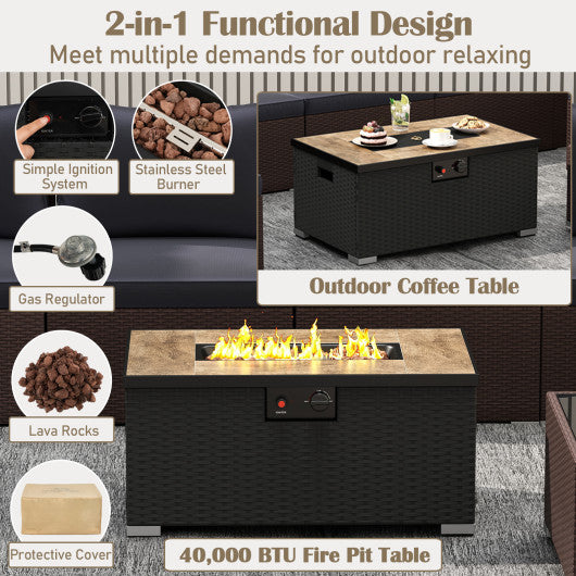 12 Pieces Outdoor Furniture Set with 32 Inch Fire Pit Table and Propane Tank Cover