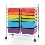 12 Drawers Rolling Cart Storage Scrapbook Paper Organizer Bins-Deep Multicolor