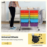 12 Drawers Rolling Cart Storage Scrapbook Paper Organizer Bins-Deep Multicolor