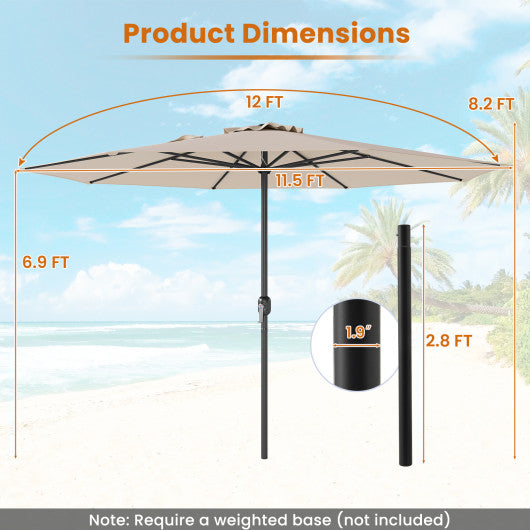 12 Feet Patio Umbrella with Crank Handle and 8 Sturdy Ribs-Beige