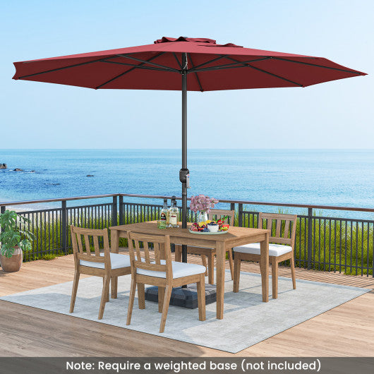12 Feet Patio Umbrella with Crank Handle and 8 Sturdy Ribs-Red