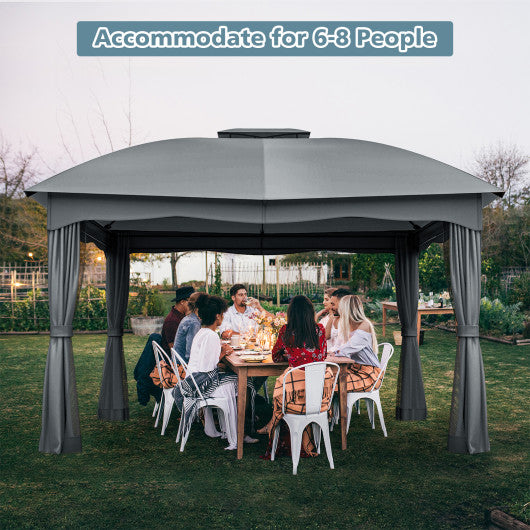 12 x 10 Feet Canopy Double Vented Heavy Duty Steel Gazebo-Gray