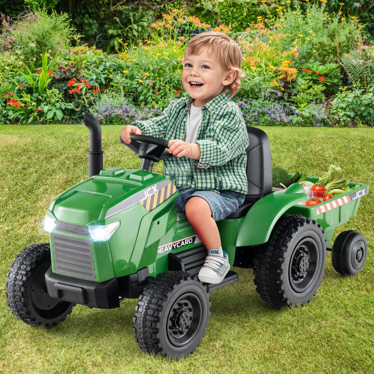 12V 2-in-1 Kids Ride On Tractor with Trailer and 3-Gear Shift-Grayish Green