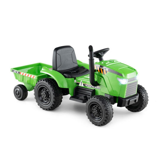 12V 2-in-1 Kids Ride On Tractor with Trailer and 3-Gear Shift-Green
