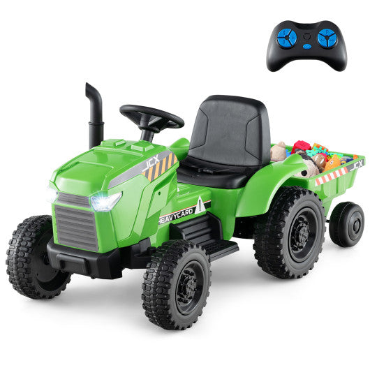 12V 2-in-1 Kids Ride On Tractor with Trailer and 3-Gear Shift-Green