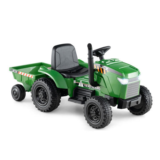 12V 2-in-1 Kids Ride On Tractor with Trailer and 3-Gear Shift-Grayish Green