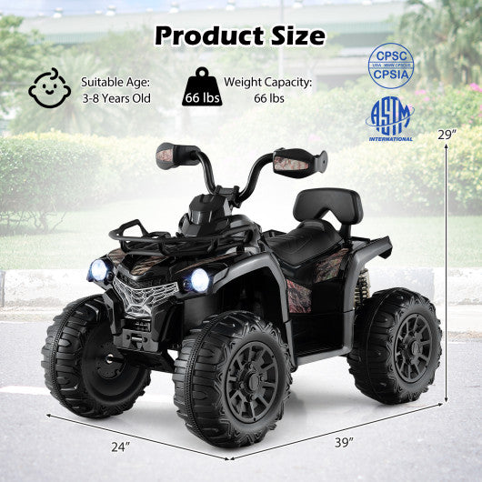 12V Kids Ride On ATV 4 Wheeler with MP3 and Headlights-Solid Black