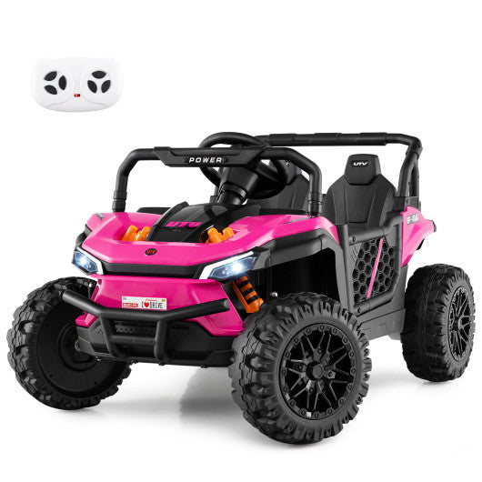 12V Kids Ride on Truck Off-Road UTV with Parental Remote and Lights-Pink