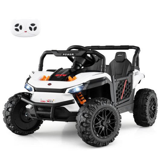 12V Kids Ride on Truck Off-Road UTV with Parental Remote and Lights-White