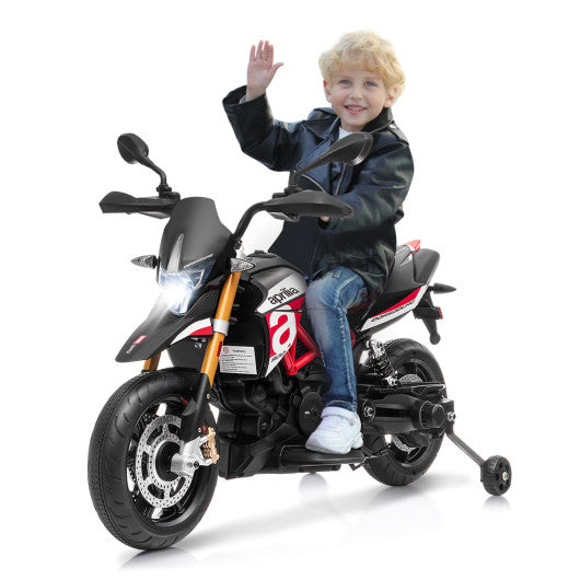 12V Kids Ride-On Motorcycle Aprilia Licensed with Sounds and Music-Red