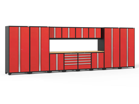 Pro Series 14 Piece Cabinet Set with Lockers, Base, Wall, Tool Drawer Cabinets and 56 In. Worktop
