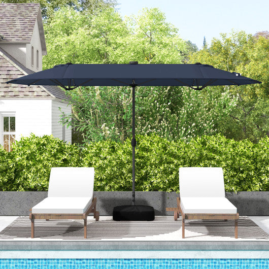 13FT Double-sided Patio Umbrella with Solar Lights for Garden Pool Backyard-Navy