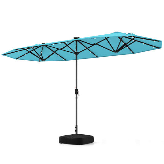 13FT Double-sided Patio Umbrella with Solar Lights for Garden Pool Backyard-Turquoise