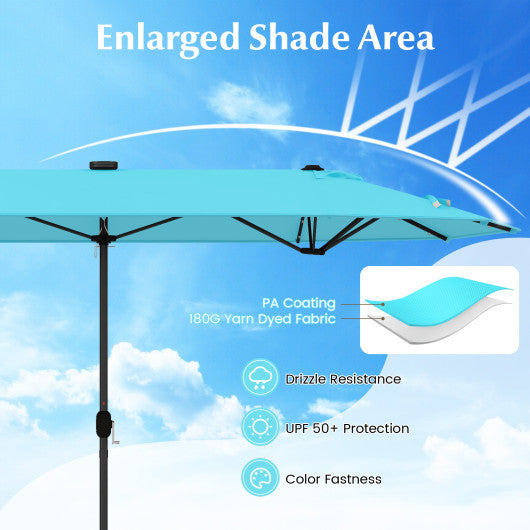 13FT Double-sided Patio Umbrella with Solar Lights for Garden Pool Backyard-Turquoise