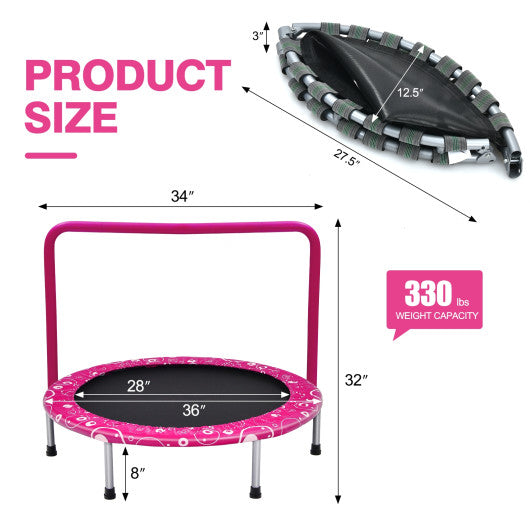 36 Inch Kids Trampoline Mini Rebounder with Full Covered Handrail-Pink