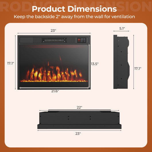 23 Inches 750W/1500W Electric Fireplace Heater with Alter Flame Color and Brightness