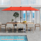 13 FT Large Patio Umbrella with LED Solar Lights and Crank Handle-Orange