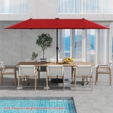 13 FT Large Patio Umbrella with LED Solar Lights and Crank Handle-Red