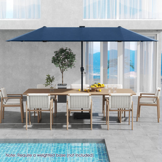 13 FT Large Patio Umbrella with LED Solar Lights and Crank Handle-Navy