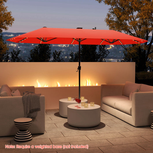 13 FT Large Patio Umbrella with LED Solar Lights and Crank Handle-Orange