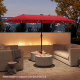 13 FT Large Patio Umbrella with LED Solar Lights and Crank Handle-Red