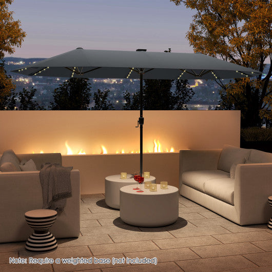 13 FT Large Patio Umbrella with LED Solar Lights and Crank Handle-Gray