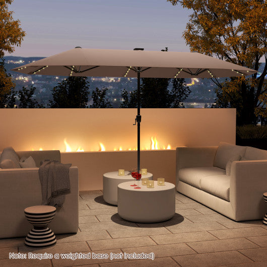 13 FT Large Patio Umbrella with LED Solar Lights and Crank Handle-Coffee