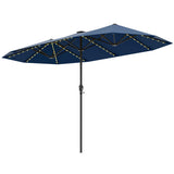 13 FT Large Patio Umbrella with LED Solar Lights and Crank Handle-Navy