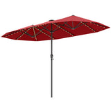 13 FT Large Patio Umbrella with LED Solar Lights and Crank Handle-Red