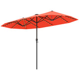 13 FT Large Patio Umbrella with LED Solar Lights and Crank Handle-Orange